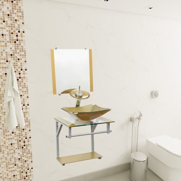 Gabinete com Cuba para Banheiro de Vidro 40cm - Cores - Dourado - Madri 40x40 - 4