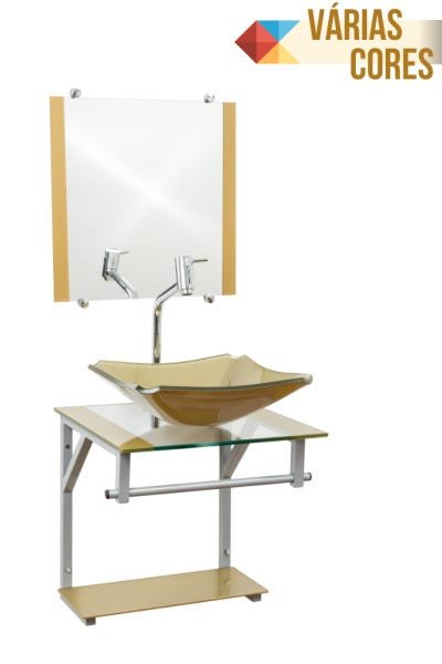 Gabinete com Cuba para Banheiro de Vidro 40cm - Cores - Dourado - Madri 40x40