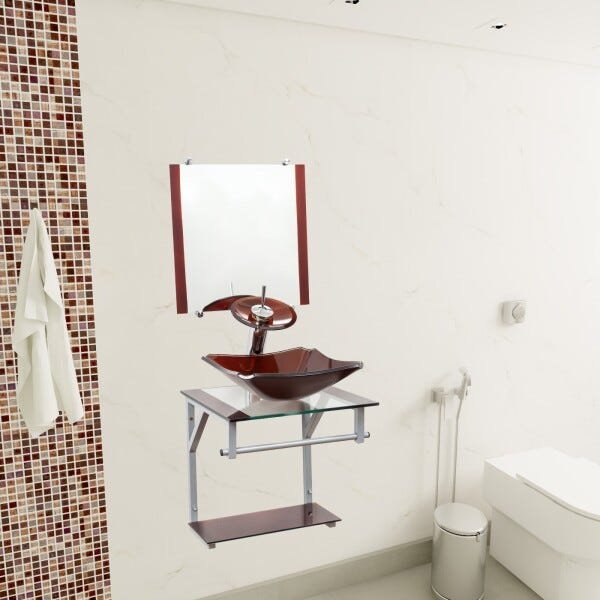 Gabinete Com Cuba Para Banheiro De Vidro 40cm - Cores - Marrom - Madri 40x40 - 3