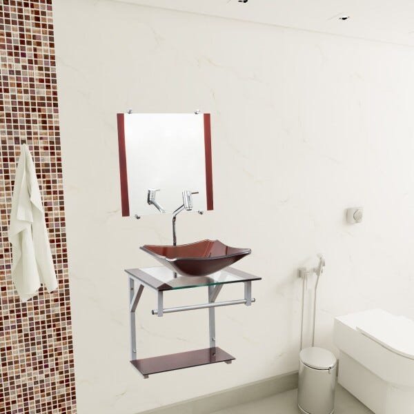 Gabinete Com Cuba Para Banheiro De Vidro 40cm - Cores - Marrom - Madri 40x40 - 4