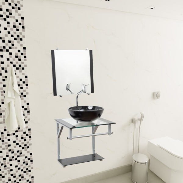 Gabinete Com Cuba Para Banheiro De Vidro 40cm - Cores - Preto - Havaí 40x40 - 4