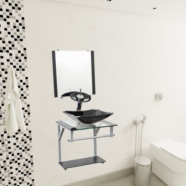 Gabinete Com Cuba Para Banheiro De Vidro 40cm - Cores - Preto - Madri 40x40 - 3
