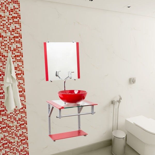 Gabinete para Banheiro de Vidro Lavabo 40cm - Vermelho - Havaí 40x40 - 2