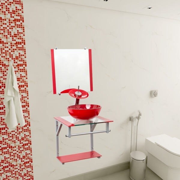 Gabinete para Banheiro de Vidro Lavabo 40cm - Vermelho - Havaí 40x40 - 1