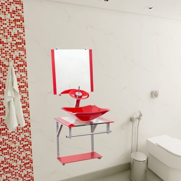 Gabinete Com Cuba Para Banheiro De Vidro 40cm - Cores - Vermelho - Madri 40x40 - 3