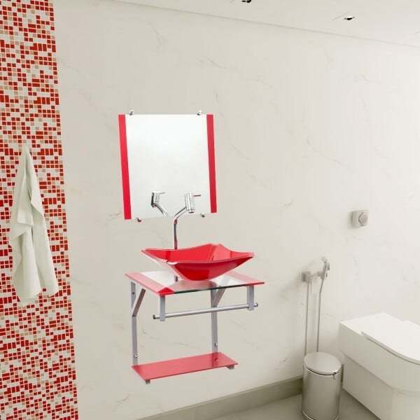 Gabinete Com Cuba Para Banheiro De Vidro 40cm - Cores - Vermelho - Madri 40x40 - 4