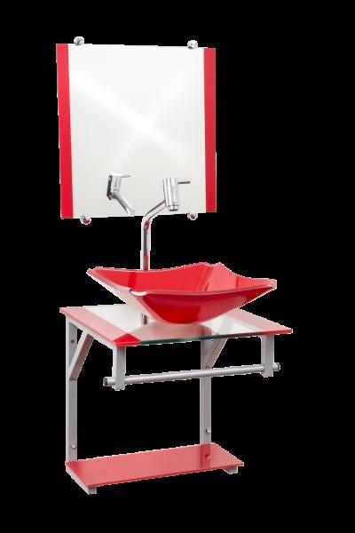 Gabinete Com Cuba Para Banheiro De Vidro 40cm - Cores - Vermelho - Madri 40x40 - 1