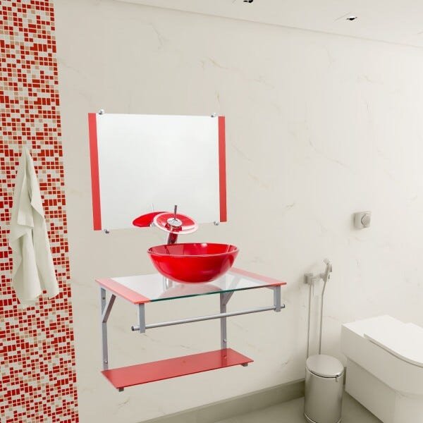 Gabinete Com Cuba Para Banheiro De Vidro 60cm - Cores - Vermelho - Haiti 60x45 - 3
