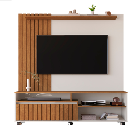 Home Theater para Tv de até 55 Polegadas Uma Gaveta Duas Prateleiras Havana - Giga Móveis:off White/