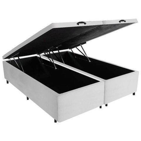 Cama Box Baú Queen Bipartido Suede Branco 158x198