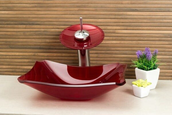 Kit Banheiro Cuba de Vidro Retrô 38 cm + Torneira Cascata + Válvula - Vinho - 2