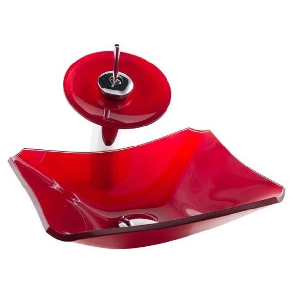 Kit Banheiro Cuba de Vidro Retrô 38 cm + Torneira Cascata + Válvula - Vinho - 3