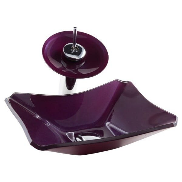Kit Banheiro Cuba de Vidro Retrô 38 cm + Torneira Cascata + Válvula - Roxo - 3