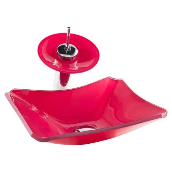 Kit Banheiro Cuba de Vidro Retrô 38 cm + Torneira Cascata + Válvula - Rosa - 3