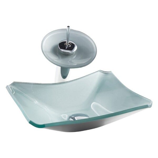 Kit Banheiro Cuba de Vidro Retrô 38 cm + Torneira Cascata + Válvula - Prata - 3