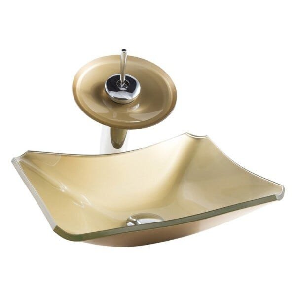 Kit Banheiro Cuba de Vidro Retrô 38 cm + Torneira Cascata + Válvula - Dourado - 3