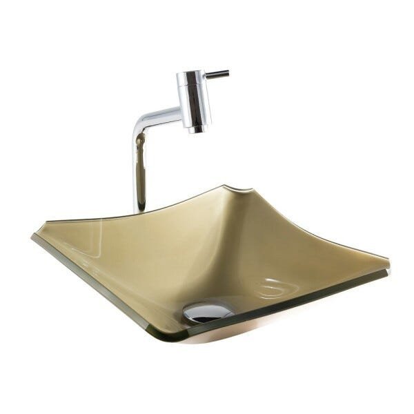 Kit Banheiro Cuba de Vidro Retrô 33 cm + Torneira Link + Válvula - Dourado - 3