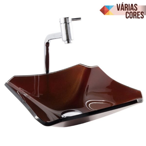 Kit Banheiro Cuba de Vidro Retrô 33 cm + Torneira Link + Válvula - Marrom - 1
