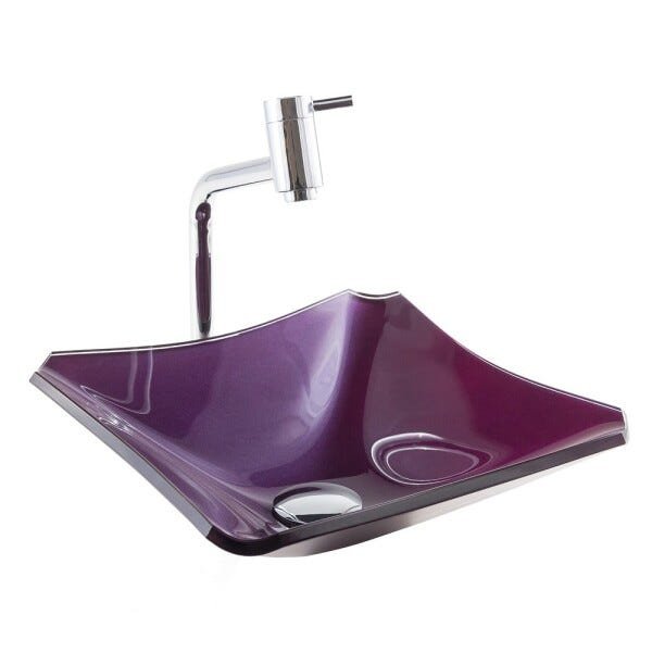 Kit Banheiro Cuba de Vidro Retrô 33 cm + Torneira Link + Válvula - Roxo - 3
