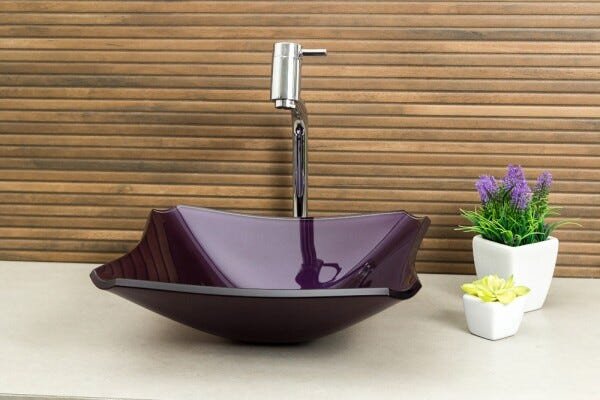 Kit Banheiro Cuba de Vidro Retrô 33 cm + Torneira Link + Válvula - Roxo - 2