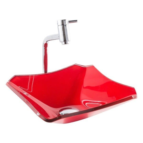 Kit Banheiro Cuba de Vidro Retrô 33 cm + Torneira Link + Válvula - Vermelho - 3