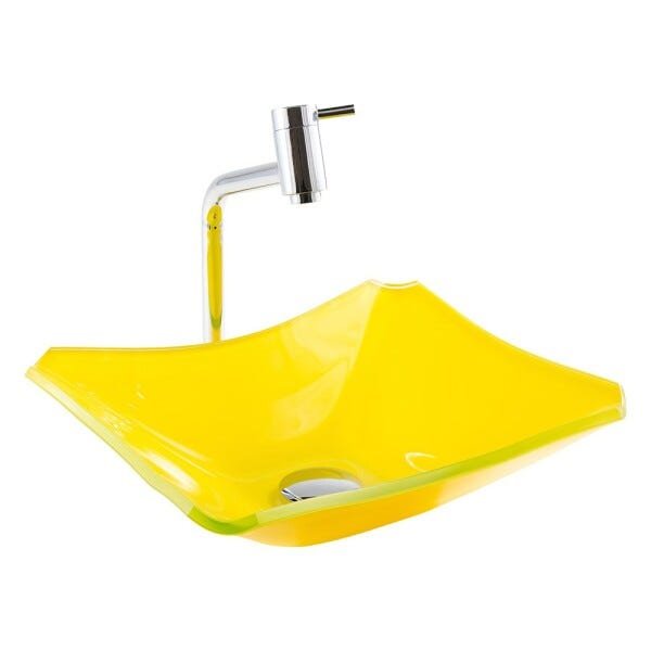 Kit Banheiro Cuba de Vidro Retrô 38 cm + Torneira Link + Válvula - Amarelo - 3