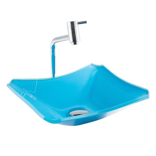 Kit Banheiro Cuba de Vidro Retrô 38 cm + Torneira Link + Válvula - Azul Claro - 3