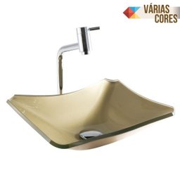 Kit Banheiro Cuba de Vidro Retrô 38 cm + Torneira Link + Válvula - Dourado - 1