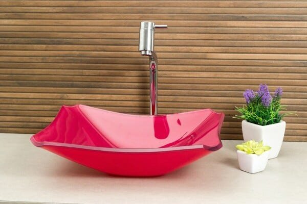 Kit Banheiro Cuba de Vidro Retrô 38 cm + Torneira Link + Válvula - Rosa - 2