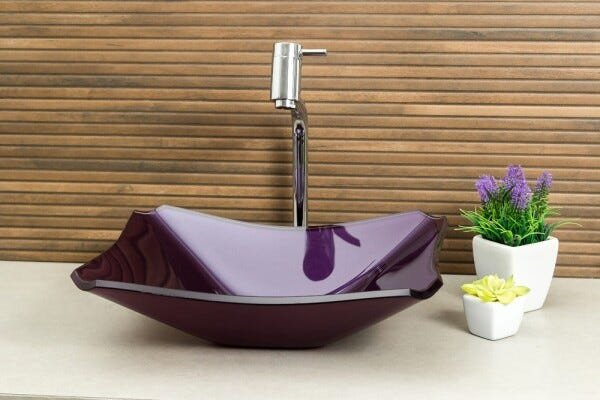 Kit Banheiro Cuba de Vidro Retrô 38 cm + Torneira Link + Válvula - Roxo - 2