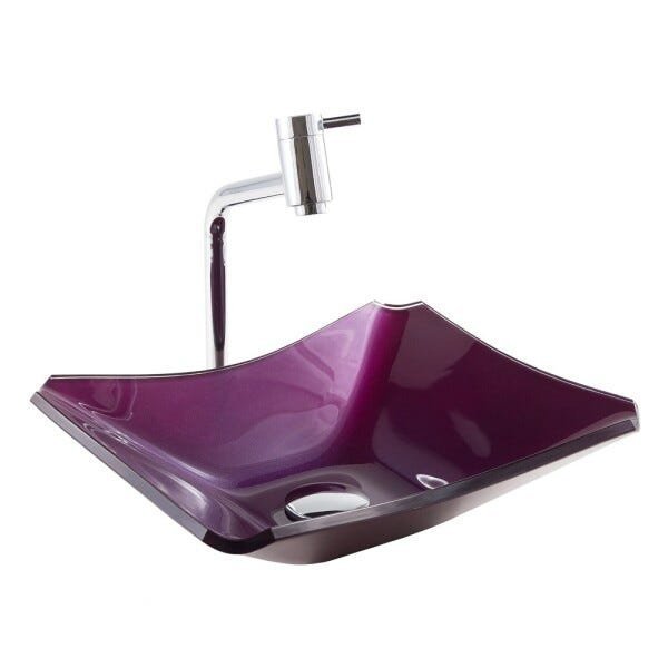 Kit Banheiro Cuba de Vidro Retrô 38 cm + Torneira Link + Válvula - Roxo - 3