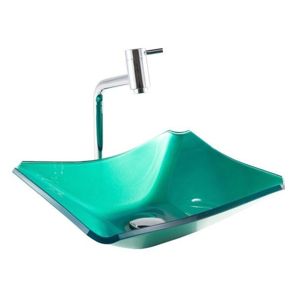 Kit Banheiro Cuba de Vidro Retrô 38 cm + Torneira Link + Válvula - Verde - 3