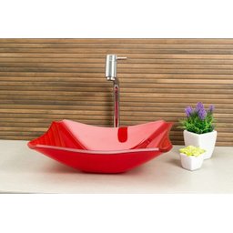 Kit Banheiro Cuba de Vidro Retrô 38 cm + Torneira Link + Válvula - Vermelho - 2