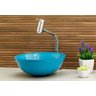 Kit Banheiro Cuba de Vidro Redonda 30 cm + Torneira Link + Válvula - Azul Claro - 1