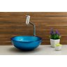 Kit Banheiro Cuba de Vidro Redonda 30 cm + Torneira Link + Válvula - Azul Matisse - 2