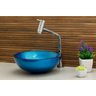 Kit Banheiro Cuba de Vidro Redonda 30 cm + Torneira Link + Válvula - Azul Matisse - 1
