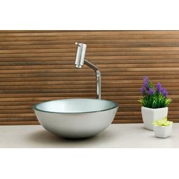 Kit Banheiro Cuba de Vidro Redonda 30 cm + Torneira Link + Válvula - Prata - 2