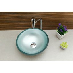 Kit Banheiro Cuba de Vidro Redonda 30 cm + Torneira Link + Válvula - Prata - 3