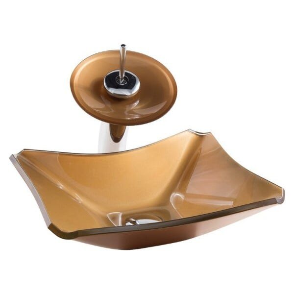 Kit Banheiro Cuba de Vidro Retrô 38 cm + Torneira Cascata + Válvula - Bronze - 4