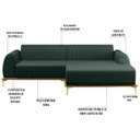 Ver imagem 3 de Sofá 2,45M 4 Lugares com Chaise Direito Pés Gold Molino C-117 Linho Verde