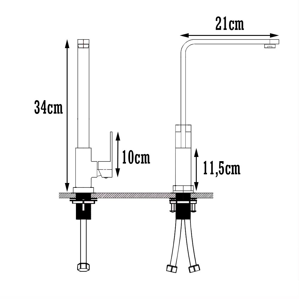 Torneira para Cozinha Bancada Pia com Função Misturador Monocomando Água Quente e Fria + Mangueiras - 7