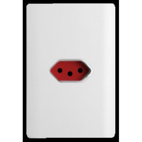 Conjunto Tomada 20A Horizontal com Suporte Vermelho 4x2 - Dicompel Novara Branco Cromado - Dnv1200/44Vmcr