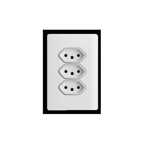 Conjunto Tomada Tripla 10A com Suporte 4x2 - Dicompel Novara Branco Cromado - Dnv1200/150Brcr