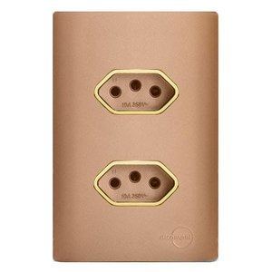 Conjunto Tomada Dupla 20A com Suporte 4x2 - Dicompel Novara Ouro Rose Gold - Dnv1500/33Orgd