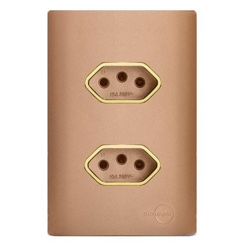 Conjunto Tomada Dupla 20A com Suporte 4x2 - Dicompel Novara Ouro Rose Gold - Dnv1500/33Orgd