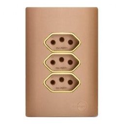 Conjunto Tomada Tripla 10A com Suporte 4x2 - Dicompel Novara Ouro Rose Gold - Dnv1500/150Orgd - 1