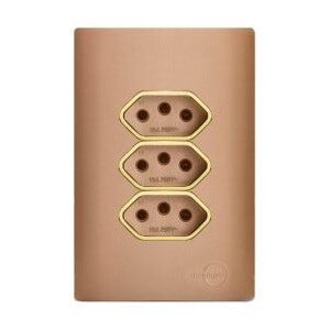Conjunto Tomada Tripla 10A com Suporte 4x2 - Dicompel Novara Ouro Rose Gold - Dnv1500/150Orgd