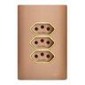 Conjunto Tomada Tripla 10A com Suporte 4x2 - Dicompel Novara Ouro Rose Gold - Dnv1500/150Orgd - 1