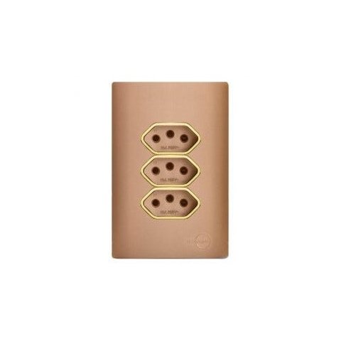Conjunto Tomada Tripla 10A com Suporte 4x2 - Dicompel Novara Ouro Rose Gold - Dnv1500/150Orgd