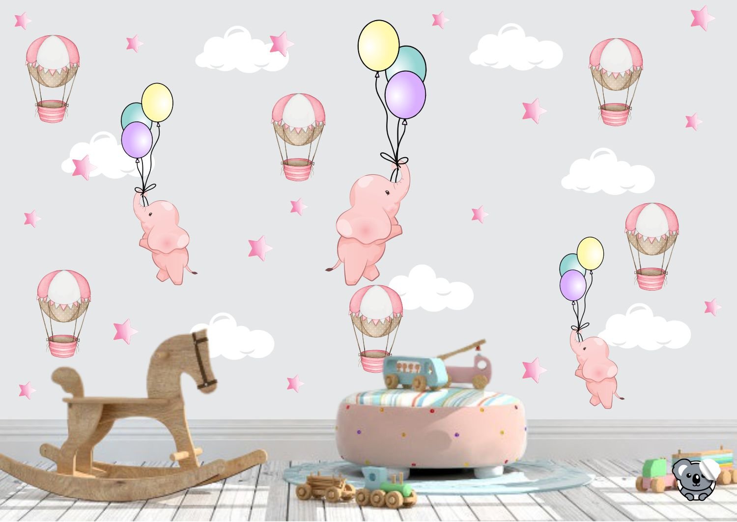 Adesivo Decorativo de Parede Infantil Elefantes Balões Cute